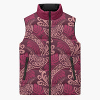 Sweet Pink Monstera Sleeveless Puffer Jacket Polynesian Tribal Pattern - Polynesian Pride