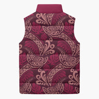 Sweet Pink Monstera Sleeveless Puffer Jacket Polynesian Tribal Pattern - Polynesian Pride