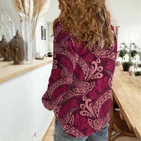 Sweet Pink Monstera Women Casual Shirt Polynesian Tribal Pattern - Polynesian Pride