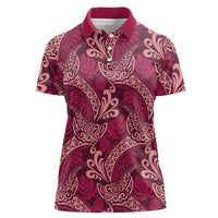 Sweet Pink Monstera Women Polo Shirt Polynesian Tribal Pattern - Polynesian Pride