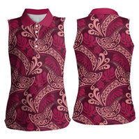 Sweet Pink Monstera Women Sleeveless Polo Shirt Polynesian Tribal Pattern - Polynesian Pride