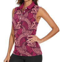 Sweet Pink Monstera Women Sleeveless Polo Shirt Polynesian Tribal Pattern - Polynesian Pride