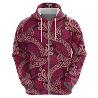 Sweet Pink Monstera Zip Hoodie Polynesian Tribal Pattern - Polynesian Pride