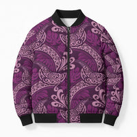 Royal Purple Monstera Bomber Puffer Jacket Polynesian Tribal Pattern - Polynesian Pride