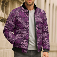 Royal Purple Monstera Bomber Puffer Jacket Polynesian Tribal Pattern - Polynesian Pride
