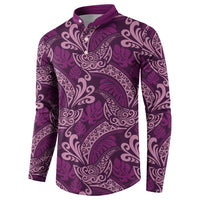 Royal Purple Monstera Button Sweatshirt Polynesian Tribal Pattern - Polynesian Pride