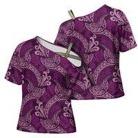 Royal Purple Monstera Cross Shoulder Shirt Polynesian Tribal Pattern - Polynesian Pride