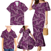 Royal Purple Monstera Family Matching Mermaid Dress and Hawaiian Shirt Polynesian Tribal Pattern - Polynesian Pride