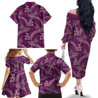 Royal Purple Monstera Family Matching Off The Shoulder Long Sleeve Dress and Hawaiian Shirt Polynesian Tribal Pattern - Polynesian Pride
