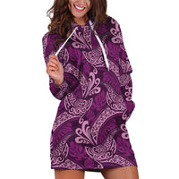Royal Purple Monstera Hoodie Dress Polynesian Tribal Pattern - Polynesian Pride