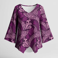 Royal Purple Monstera Kimono Sleeve Blouse Polynesian Tribal Pattern - Polynesian Pride