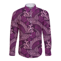 Royal Purple Monstera Long Sleeve Button Shirt Polynesian Tribal Pattern - Polynesian Pride