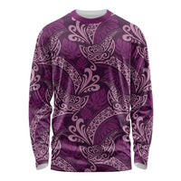 Royal Purple Monstera Long Sleeve Shirt Polynesian Tribal Pattern - Polynesian Pride