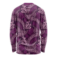 Royal Purple Monstera Long Sleeve Shirt Polynesian Tribal Pattern - Polynesian Pride