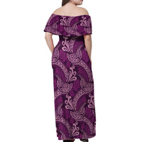 Royal Purple Monstera Off Shoulder Maxi Dress Polynesian Tribal Pattern - Polynesian Pride