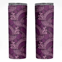 Royal Purple Monstera Skinny Tumbler Polynesian Tribal Pattern - Polynesian Pride