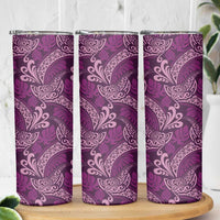 Royal Purple Monstera Skinny Tumbler Polynesian Tribal Pattern - Polynesian Pride