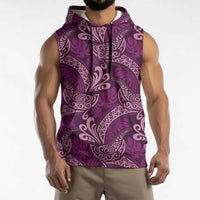Royal Purple Monstera Sleeveless Hoodie Polynesian Tribal Pattern - Polynesian Pride