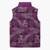 Royal Purple Monstera Sleeveless Puffer Jacket Polynesian Tribal Pattern - Polynesian Pride