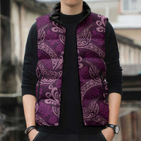 Royal Purple Monstera Sleeveless Puffer Jacket Polynesian Tribal Pattern - Polynesian Pride
