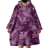 Royal Purple Monstera Wearable Blanket Hoodie Polynesian Tribal Pattern - Polynesian Pride
