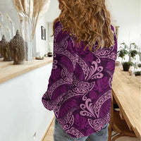 Royal Purple Monstera Women Casual Shirt Polynesian Tribal Pattern - Polynesian Pride
