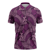 Royal Purple Monstera Zipper Polo Shirt Polynesian Tribal Pattern - Polynesian Pride