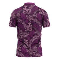 Royal Purple Monstera Zipper Polo Shirt Polynesian Tribal Pattern - Polynesian Pride