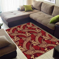 Luxury Red Monstera Area Rug Polynesian Tribal Pattern - Polynesian Pride