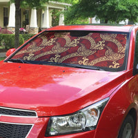Luxury Red Monstera Auto Sun Shade Polynesian Tribal Pattern - Polynesian Pride