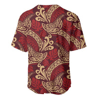 Luxury Red Monstera Baseball Jersey Polynesian Tribal Pattern - Polynesian Pride