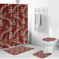 Luxury Red Monstera Bathroom Set Polynesian Tribal Pattern - Polynesian Pride