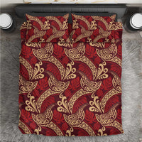 Luxury Red Monstera Bedding Set Polynesian Tribal Pattern - Polynesian Pride