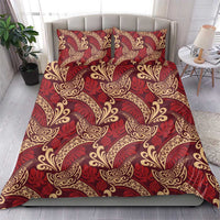 Luxury Red Monstera Bedding Set Polynesian Tribal Pattern - Polynesian Pride