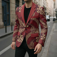 Luxury Red Monstera Blazer Polynesian Tribal Pattern - Polynesian Pride