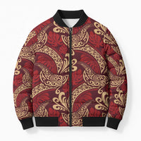 Luxury Red Monstera Bomber Puffer Jacket Polynesian Tribal Pattern - Polynesian Pride