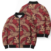 Luxury Red Monstera Bomber Puffer Jacket Polynesian Tribal Pattern - Polynesian Pride
