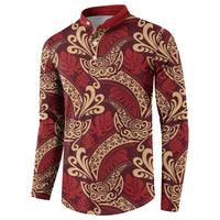 Luxury Red Monstera Button Sweatshirt Polynesian Tribal Pattern - Polynesian Pride