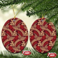 Luxury Red Monstera Ceramic Ornament Polynesian Tribal Pattern - Polynesian Pride