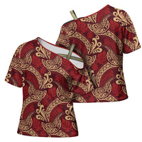 Luxury Red Monstera Cross Shoulder Shirt Polynesian Tribal Pattern - Polynesian Pride