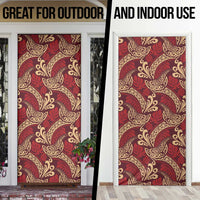 Luxury Red Monstera Door Cover Polynesian Tribal Pattern - Polynesian Pride