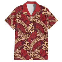 Luxury Red Monstera Family Matching Off The Shoulder Long Sleeve Dress and Hawaiian Shirt Polynesian Tribal Pattern - Polynesian Pride