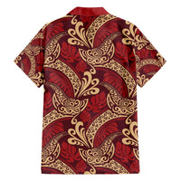 Luxury Red Monstera Family Matching Off Shoulder Short Dress and Hawaiian Shirt Polynesian Tribal Pattern - Polynesian Pride