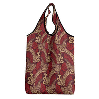 Luxury Red Monstera Grocery Bag Polynesian Tribal Pattern - Polynesian Pride