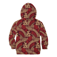 Luxury Red Monstera Kid Hoodie Polynesian Tribal Pattern - Polynesian Pride