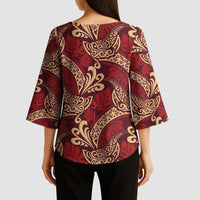 Luxury Red Monstera Kimono Sleeve Blouse Polynesian Tribal Pattern - Polynesian Pride