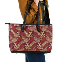 Luxury Red Monstera Leather Tote Bag Polynesian Tribal Pattern - Polynesian Pride
