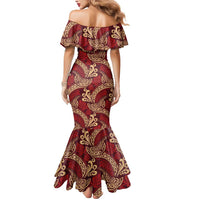 Luxury Red Monstera Mermaid Dress Polynesian Tribal Pattern - Polynesian Pride