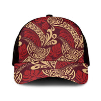 Luxury Red Monstera Mesh Trucker Cap Polynesian Tribal Pattern - Polynesian Pride