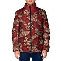 Luxury Red Monstera Padded Jacket Polynesian Tribal Pattern - Polynesian Pride